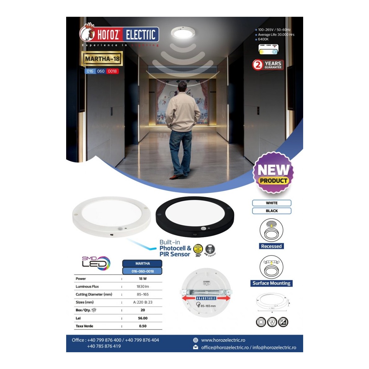 Taklampa med rörelsesensor 18W LED - MARTHA-18 Taklampa med rörelsesensor 18W LED 6400K Horoz Elektrik MARTHA-18