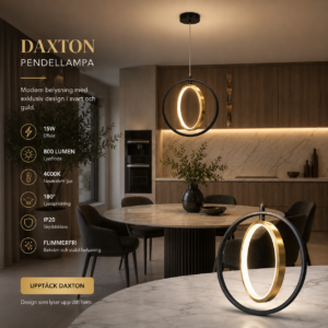 Pendellampa Svart Guld DAXTON 15W Modern LED
