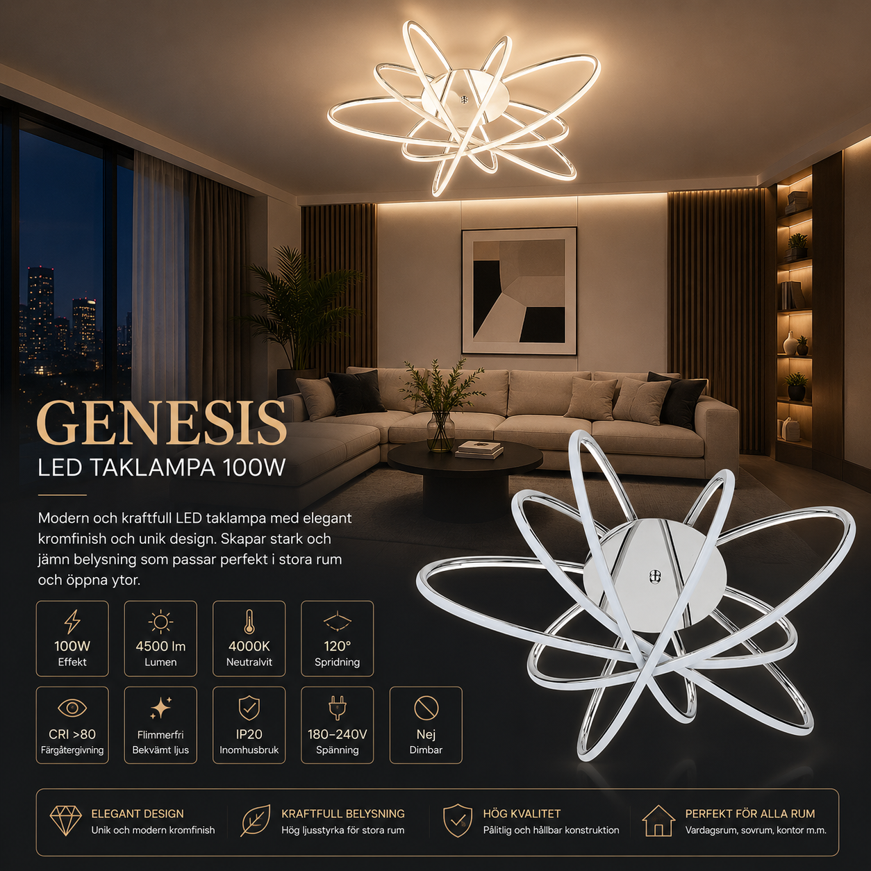 LED plafondlampa – Kraftfull Premium GENESIS 100W LED plafondlampa – Kraftfull Premium GENESIS 100W