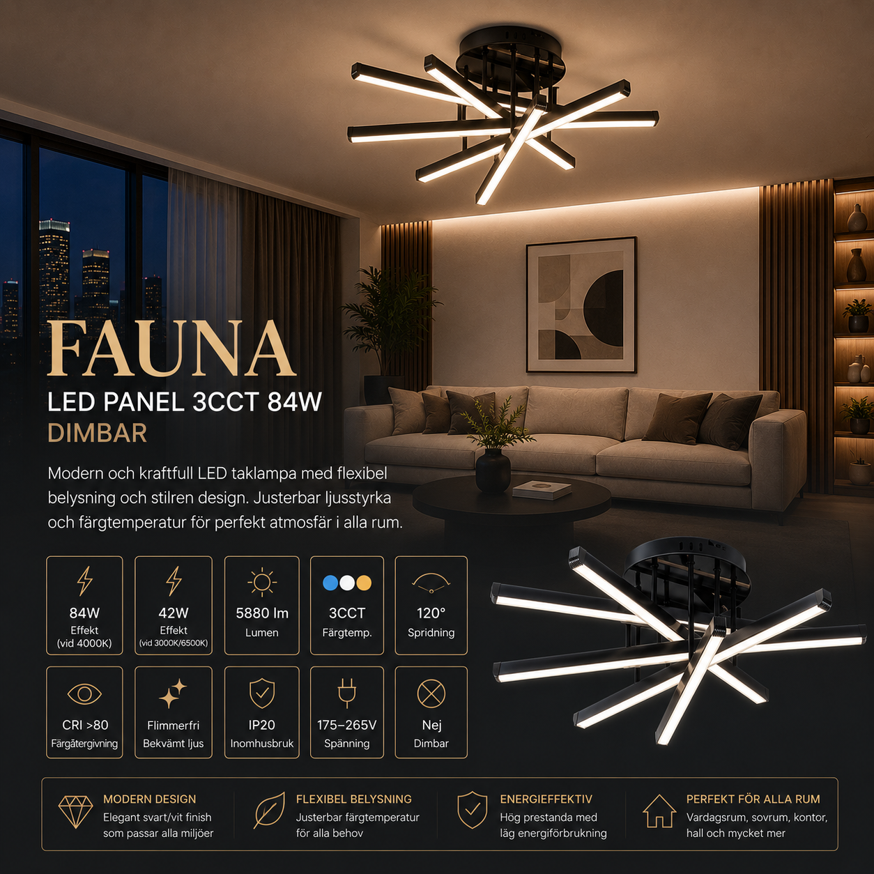 LED panel 84W dimbar med fjärrkontroll FAUNA 5880lm modern belysning LED panel 84W dimbar med fjärrkontroll FAUNA taklampa 5880lm modern belysning