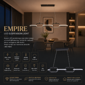LED suspension light 36W 4000K dimbar EMPIRE svart roseguld taklampa