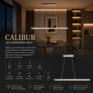 LED pendellampa 24W 4000K 1800lm krom CALIBUR modern taklampa