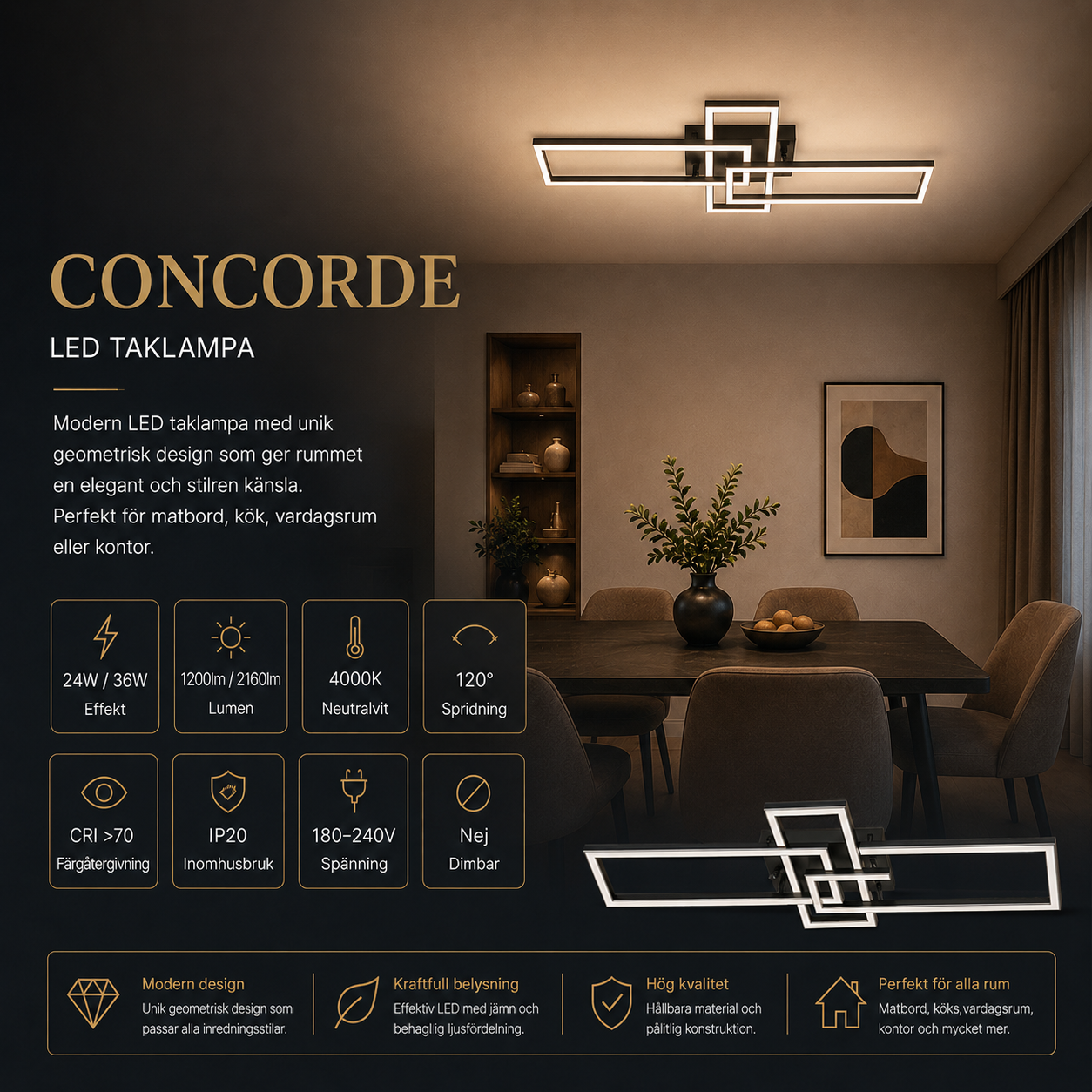 LED pendellampa 4000K CONCORDE 24/36W modern taklampa 4000K LED Pendant Light