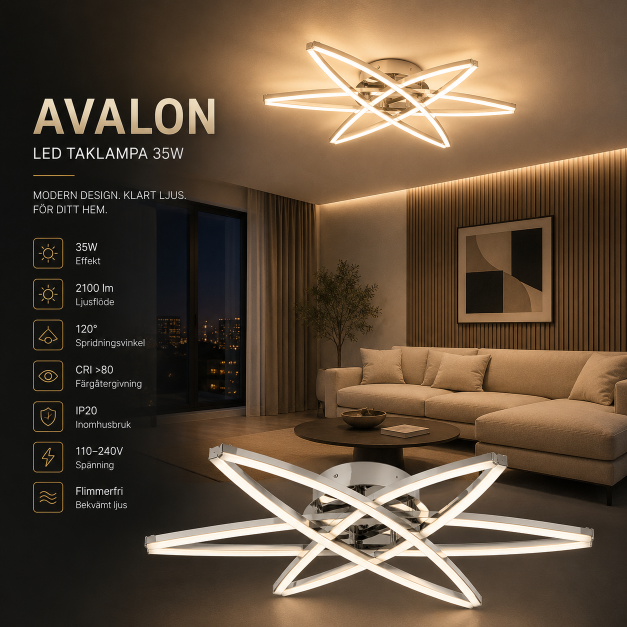 LED plafondlampa 4000K – Kraftfull och stilren belysning LED plafondlampa 4000K – Modern taklampa AVALON 35W